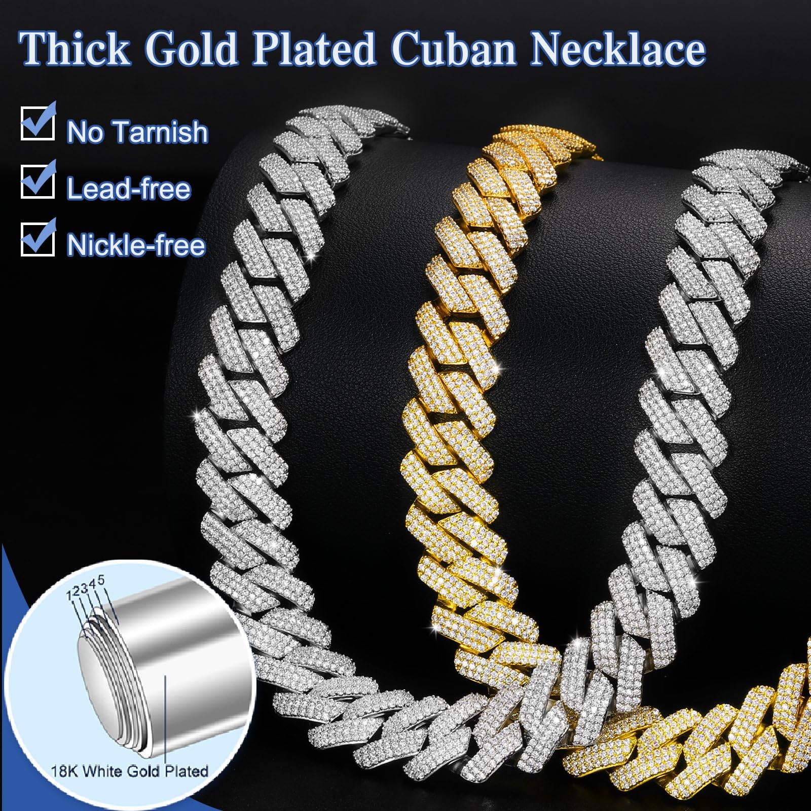 Ucciyo 20MM Cuban Link Chain for Men Iced Out Chain 18K Gold Plated 5A+ Zicron