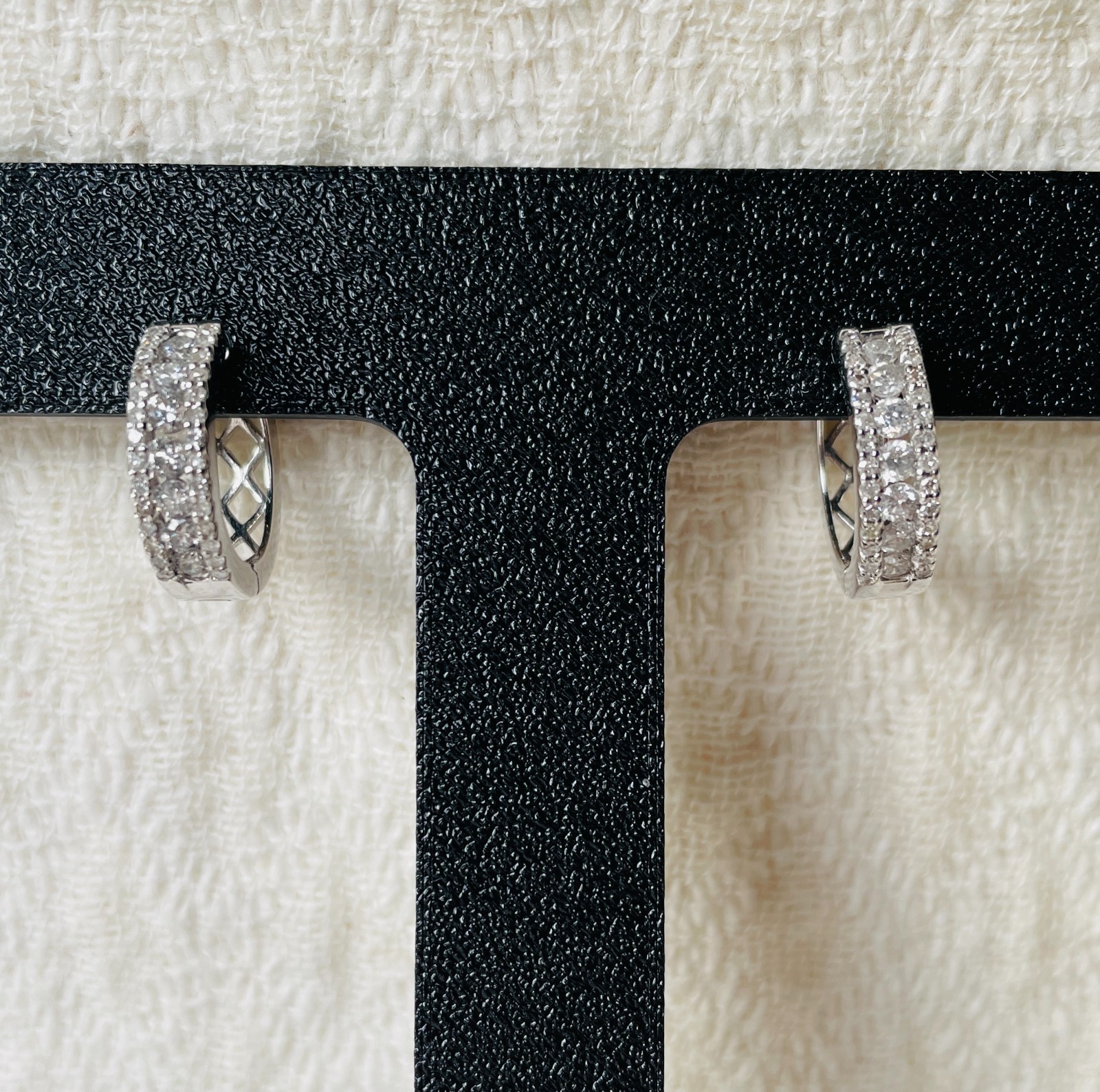1.0 CTTW Natural Diamonds, 10K White Gold Huggie Hoop Earrings, 4.2 grams – NEW!
