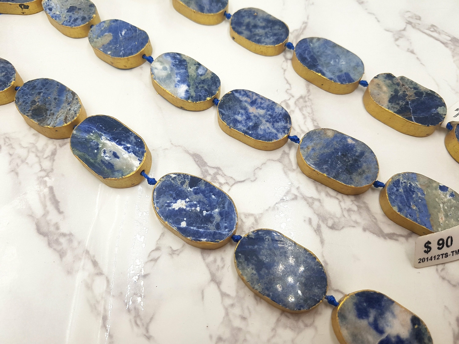 Sodalite Oval Bezel Slab Gold Leaf Edge Beads Approx 20x30mm 15.5″ Strand