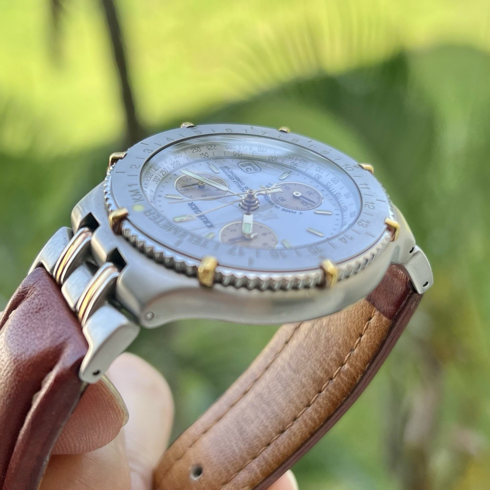 Steel 18K Gold 40mm Krieger Velocita C705 Quartz Double Chronograph Chronometer