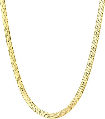 Women’s Herringbone Gold Plated Choker Necklace Stainless Steel Chian Jewelry