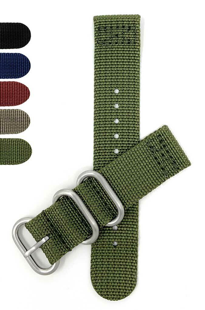 Bandini 20mm 22mm 24mm Canvas Nylon Weave Watch Band, Fabric 2 Piece Strap, Hoop