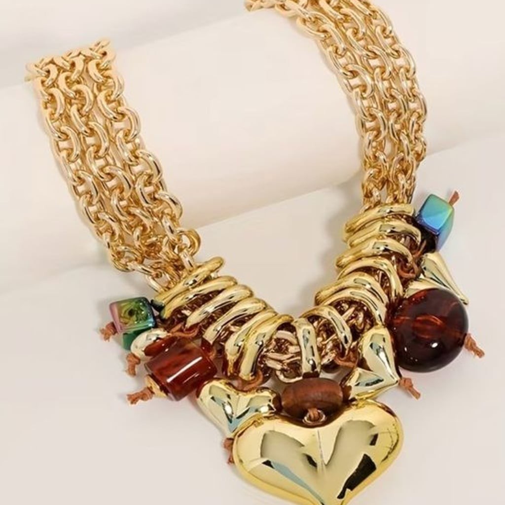 Gorgeous Heart Charm Gold Necklace Green Stones – Women Jewelry Luxe