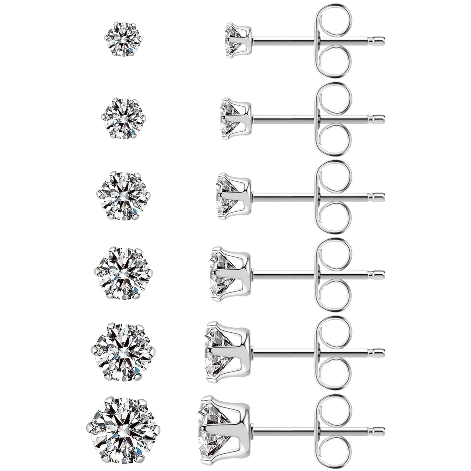 Ringcal 6 Pairs 3mm/4mm/5mm/6mm/7mm/8mm, Silver-6Pairs-3 4 5 6 7 8mm