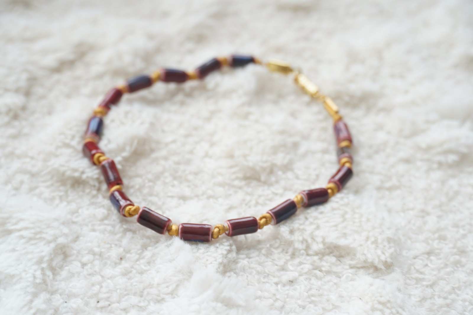 Burnt Red Glass Tube Beaded Cord 11″ Necklace For Cats or Small Dogs