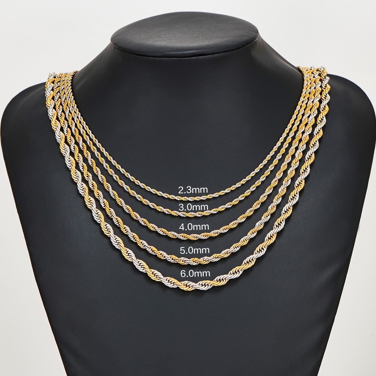 Twisted Rope Chain Necklaces-6MM Stainless Steel Gold Color Men Classic Necklace