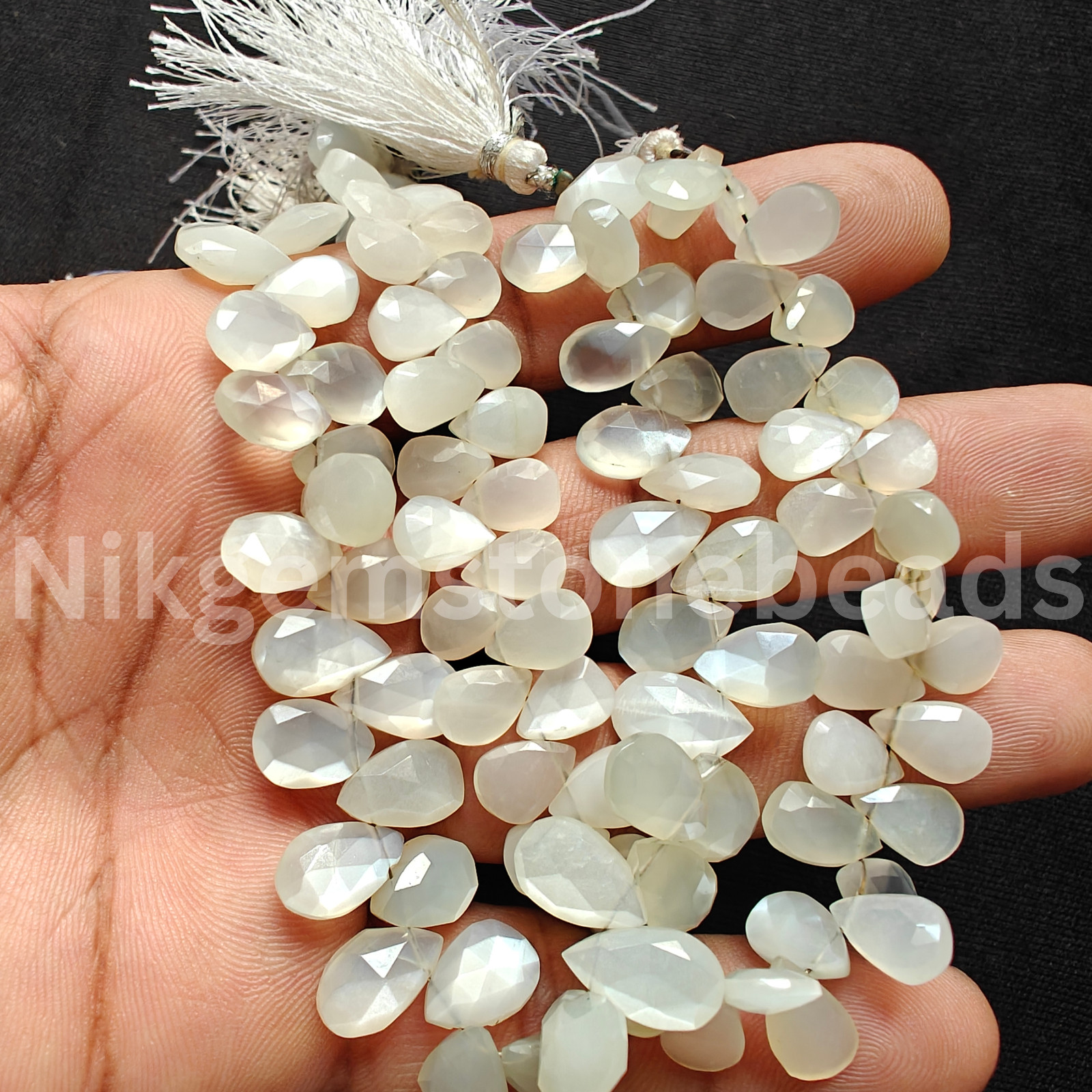 Natural White Moonstone Beads, Briolette Faceted Pear Cut Stone, 9.50-10.75 MM.