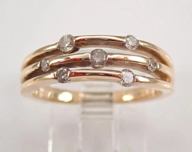 Moissanite 0.20 Ct Round Cut Multi Row Wedding Band Ring 14k Yellow Gold Plated