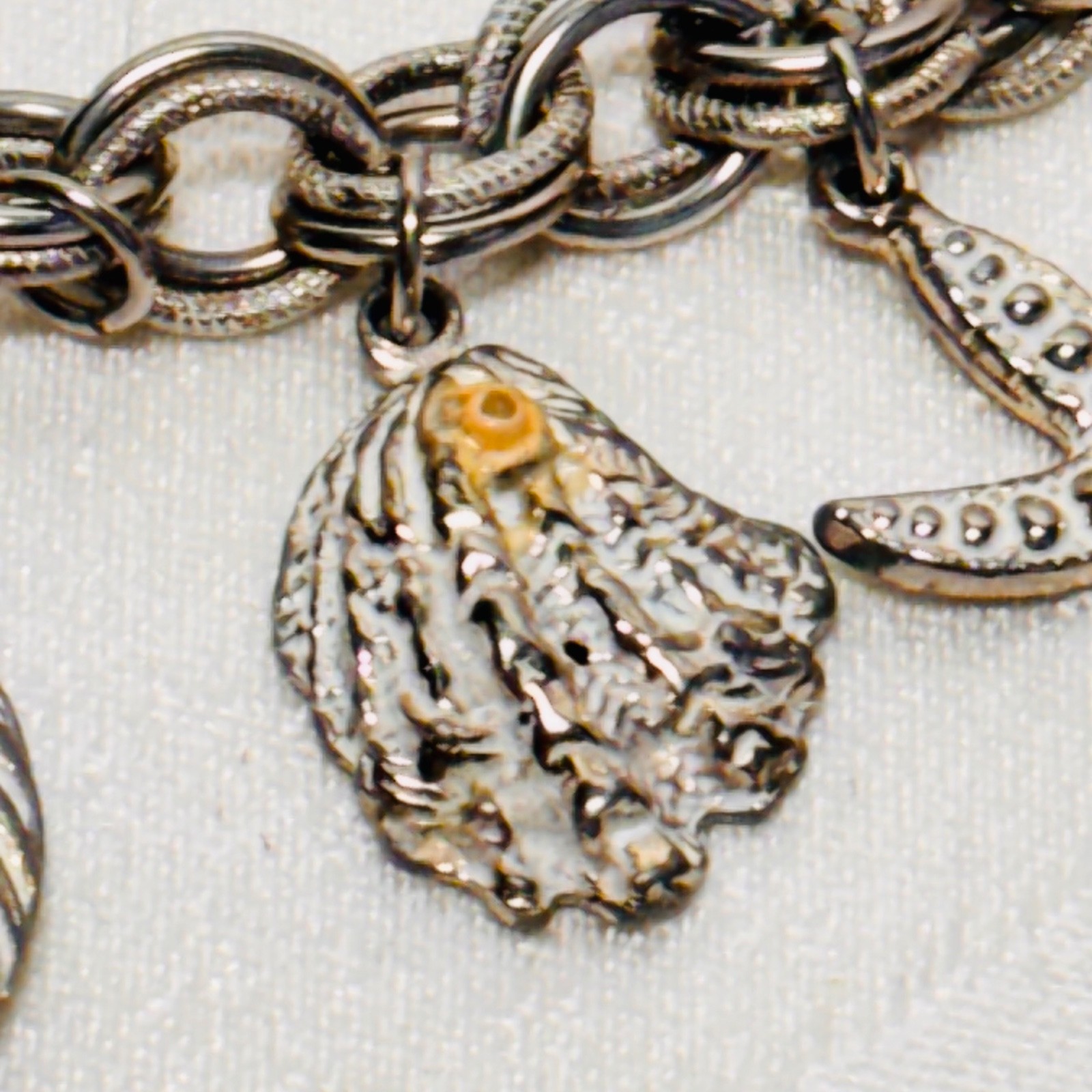 BRACELET ocean life charms starfish shells fish lobster fold over clasp vintage