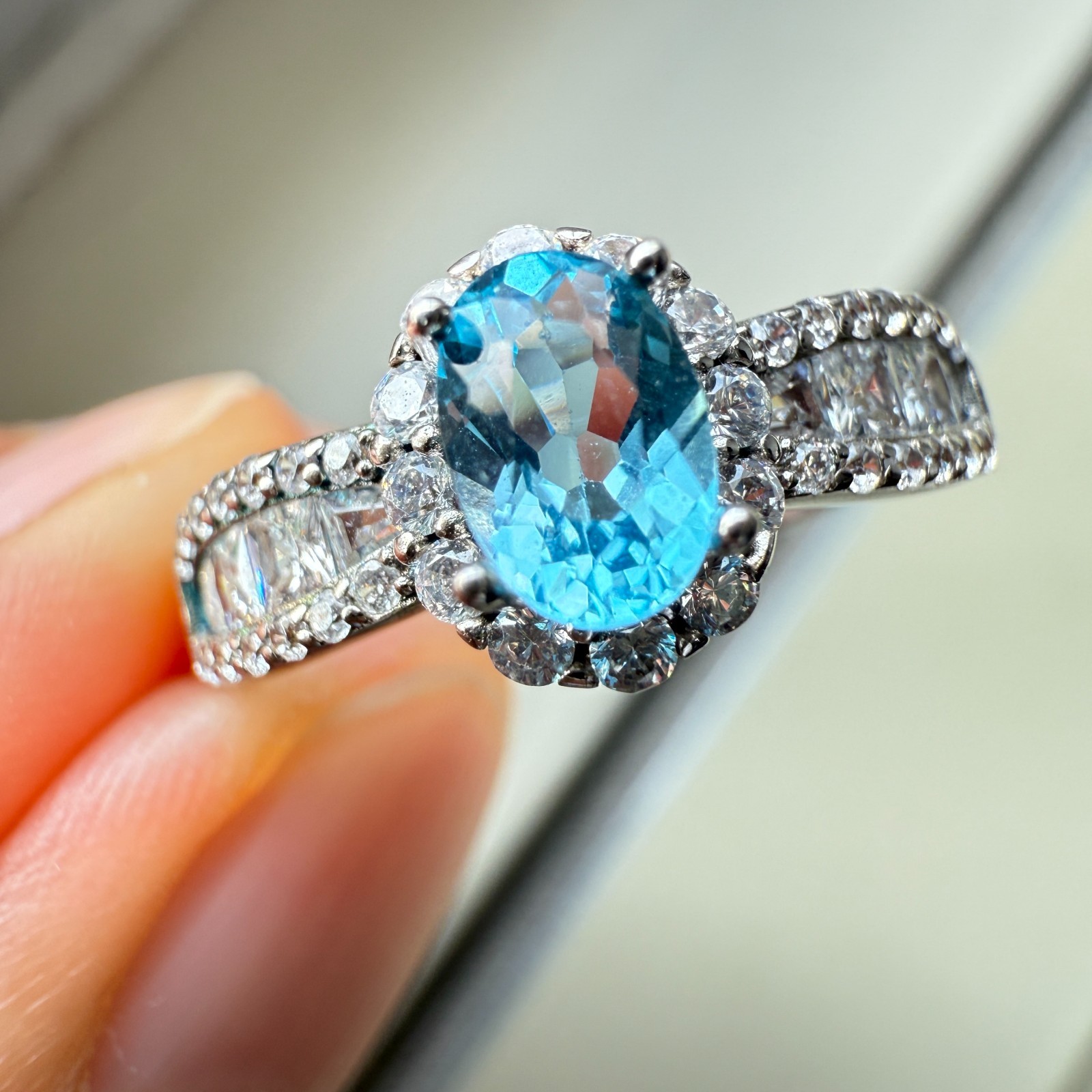 925 Sterling Silver Ring 6x4mm Natural London Blue Topaz Zircon Handmade Gift