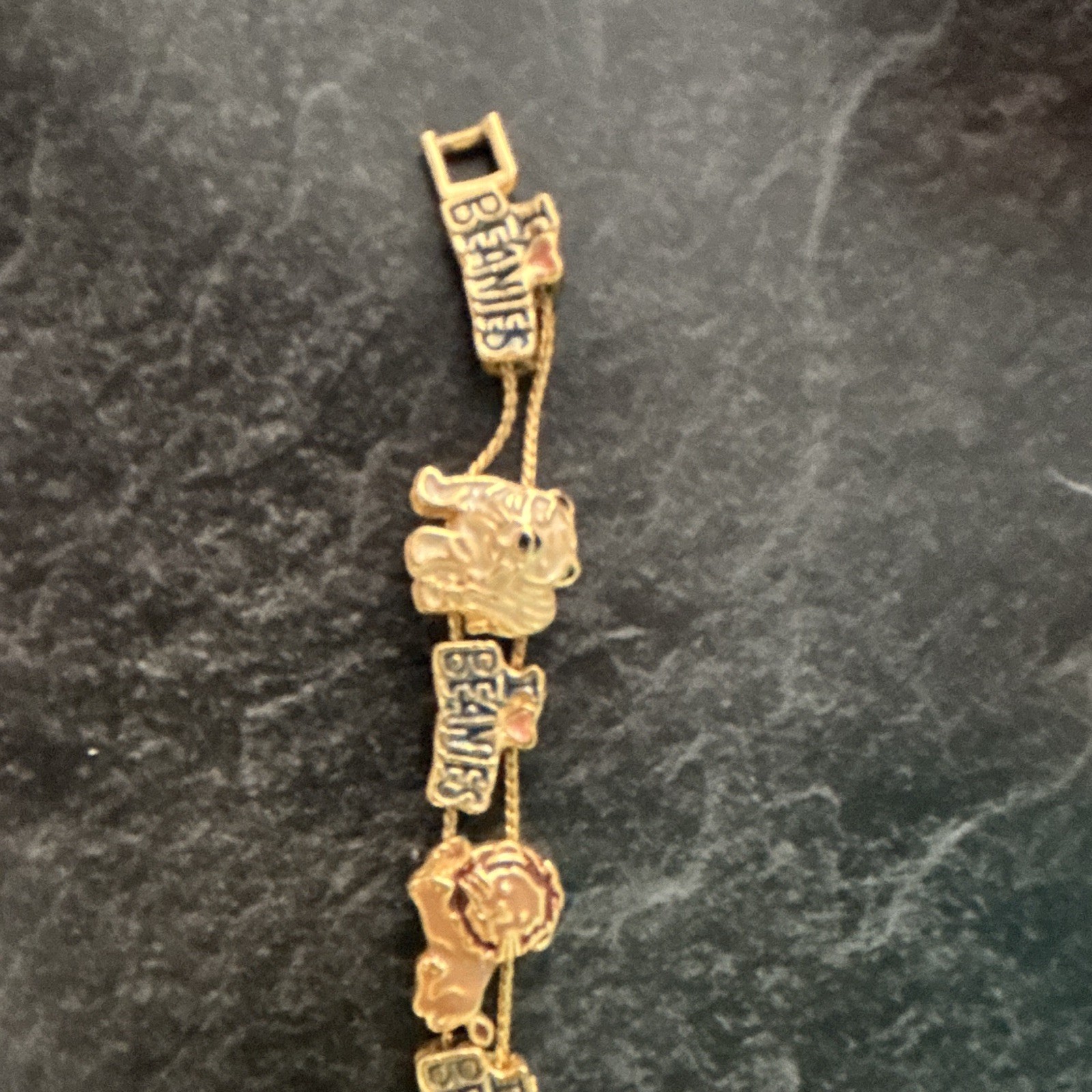 Gold Tone Bear Animal Dangle Charm Chain Bracelet Box Clasp Under 8 in