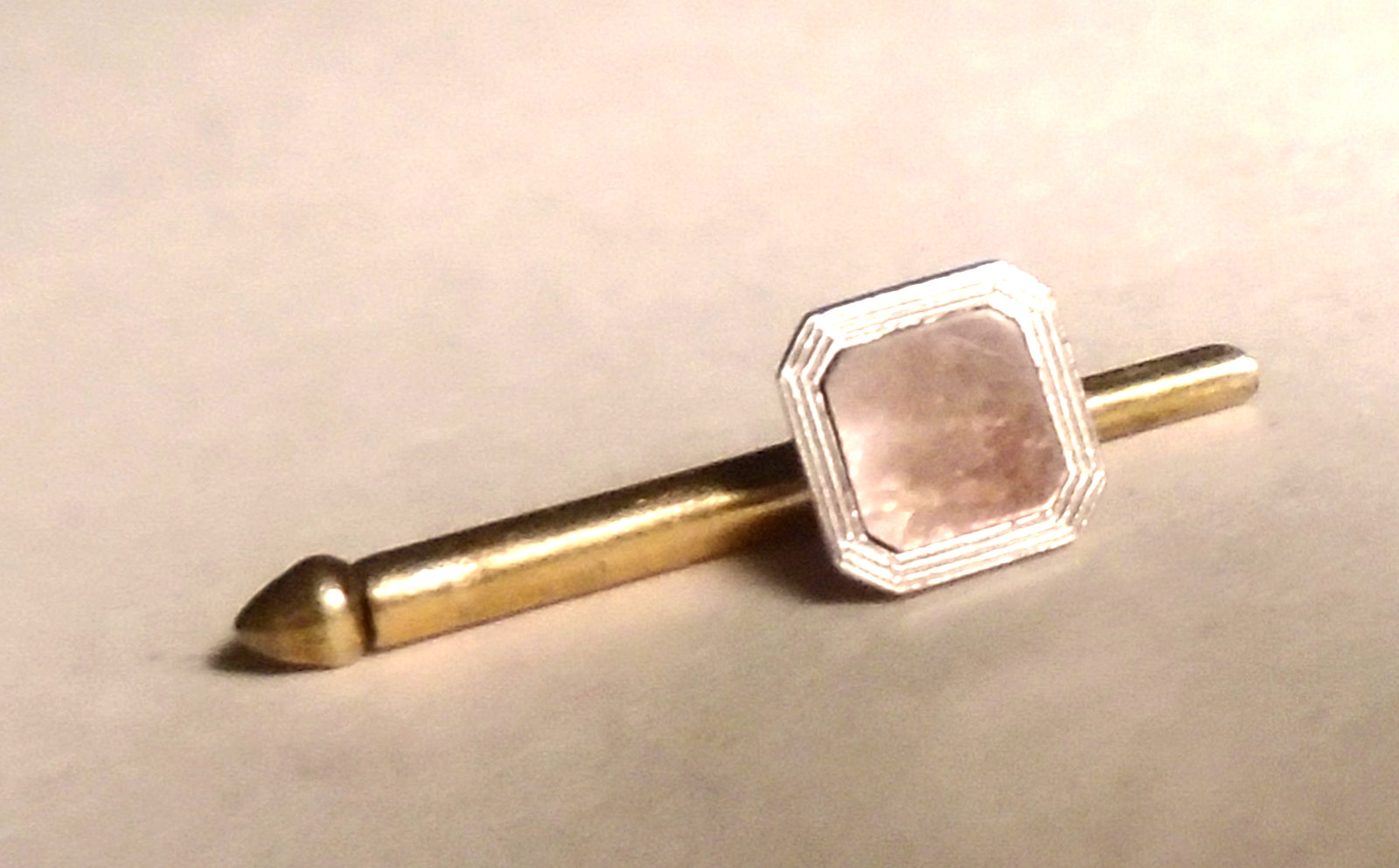 Single ANTIQUE Abalone PLATINUM/14K GOLD 1/4″ SQUARE Tuxedo SHIRT STUD 1.30 Gr