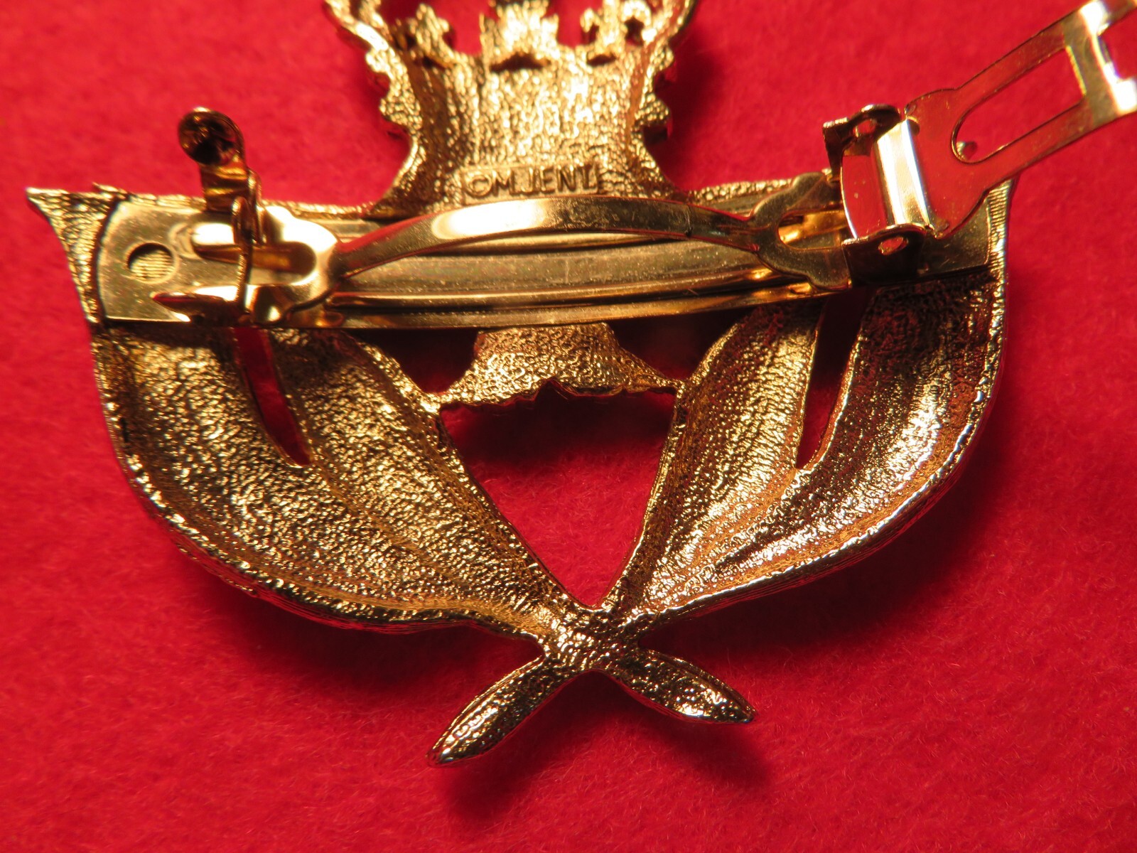 Vintage M.J.ENT Gold Tone Hair Clip Barrette Crown Eagle & Palms