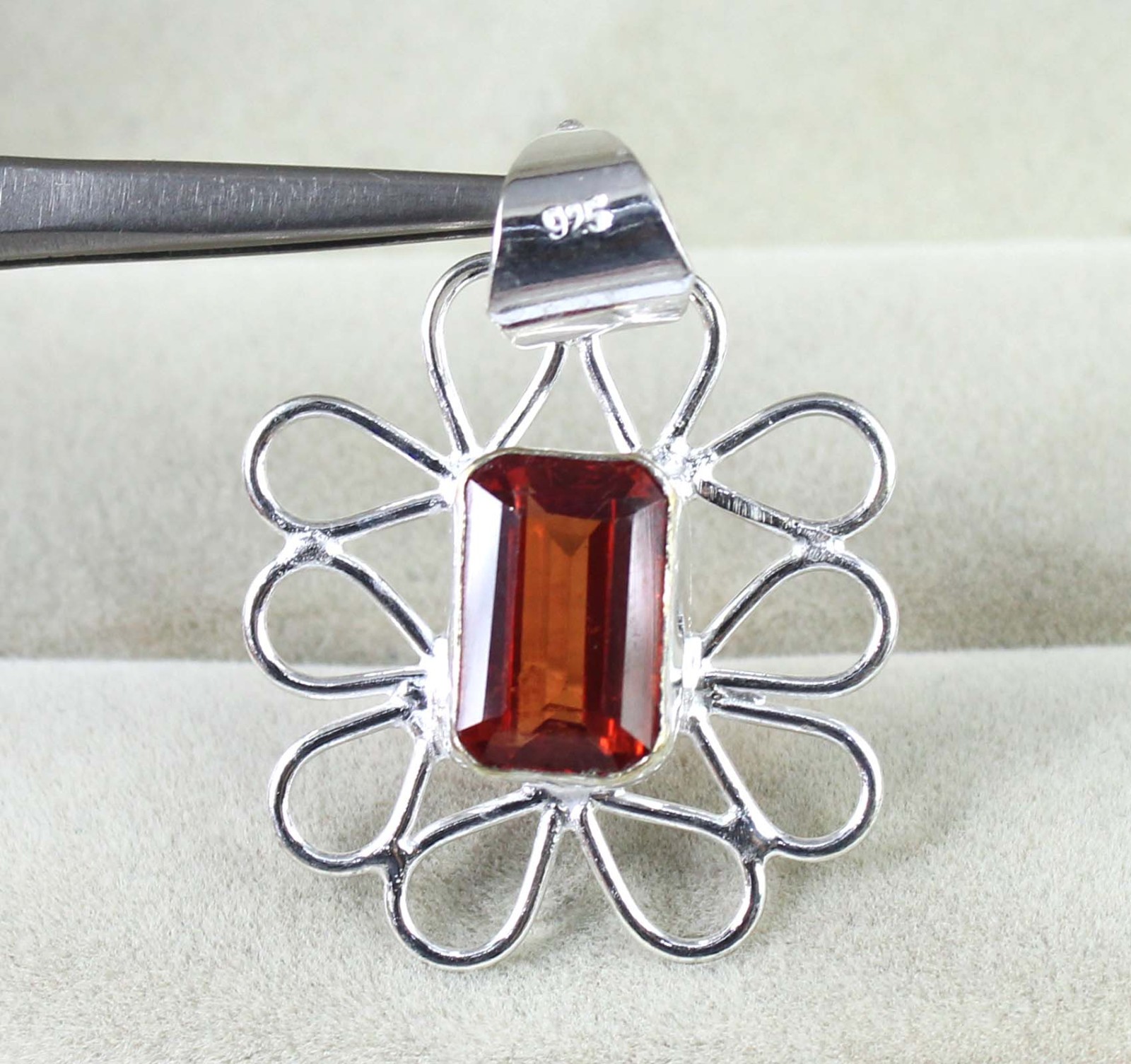 Natural Padparadscha Orange Sapphire 7.68 Ct/11 mm Emerald Cut Gemstone Pendant