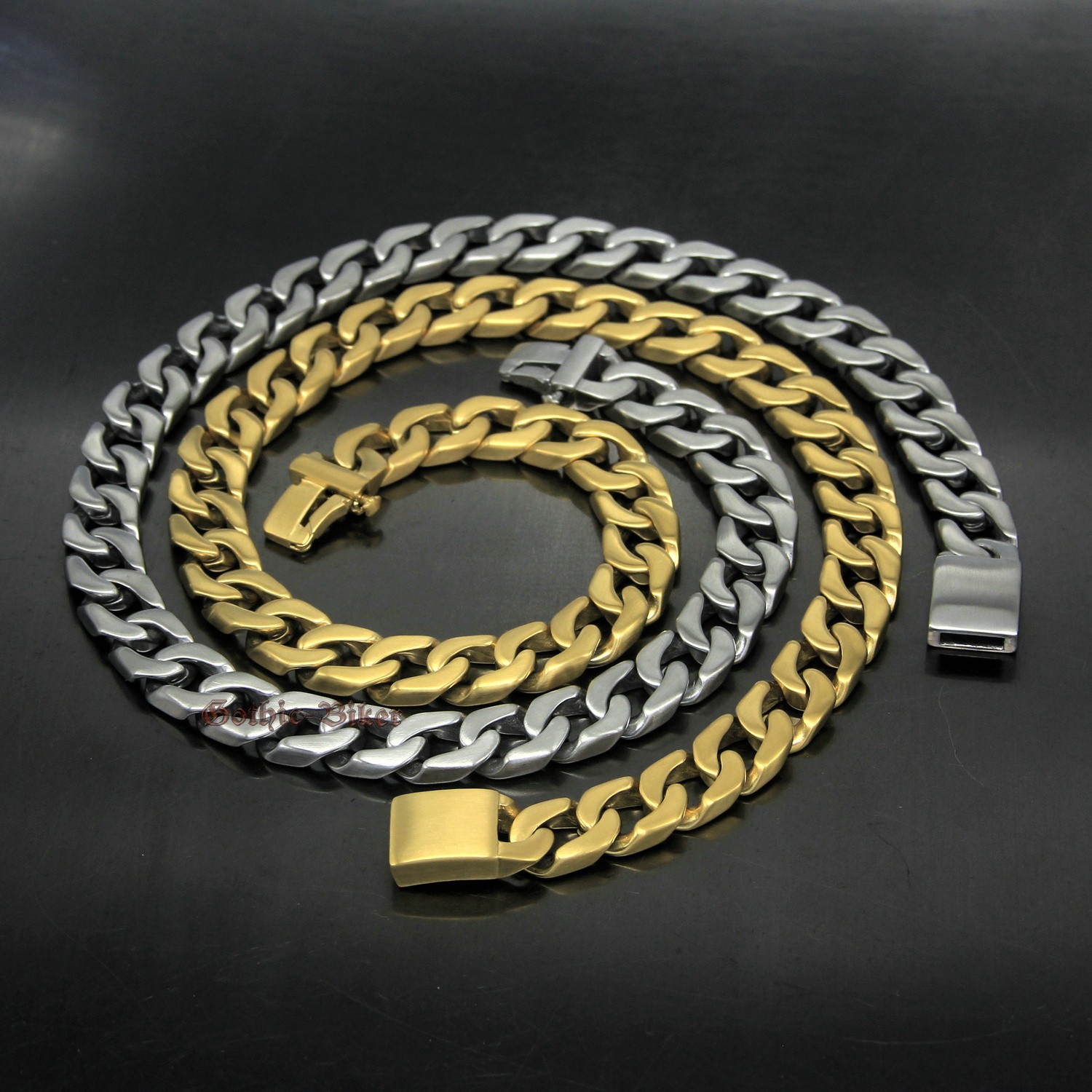 Heavy Men Cuban Curb Chain Stainless Steel Necklace Brush Matte 13mm Silver/Gold