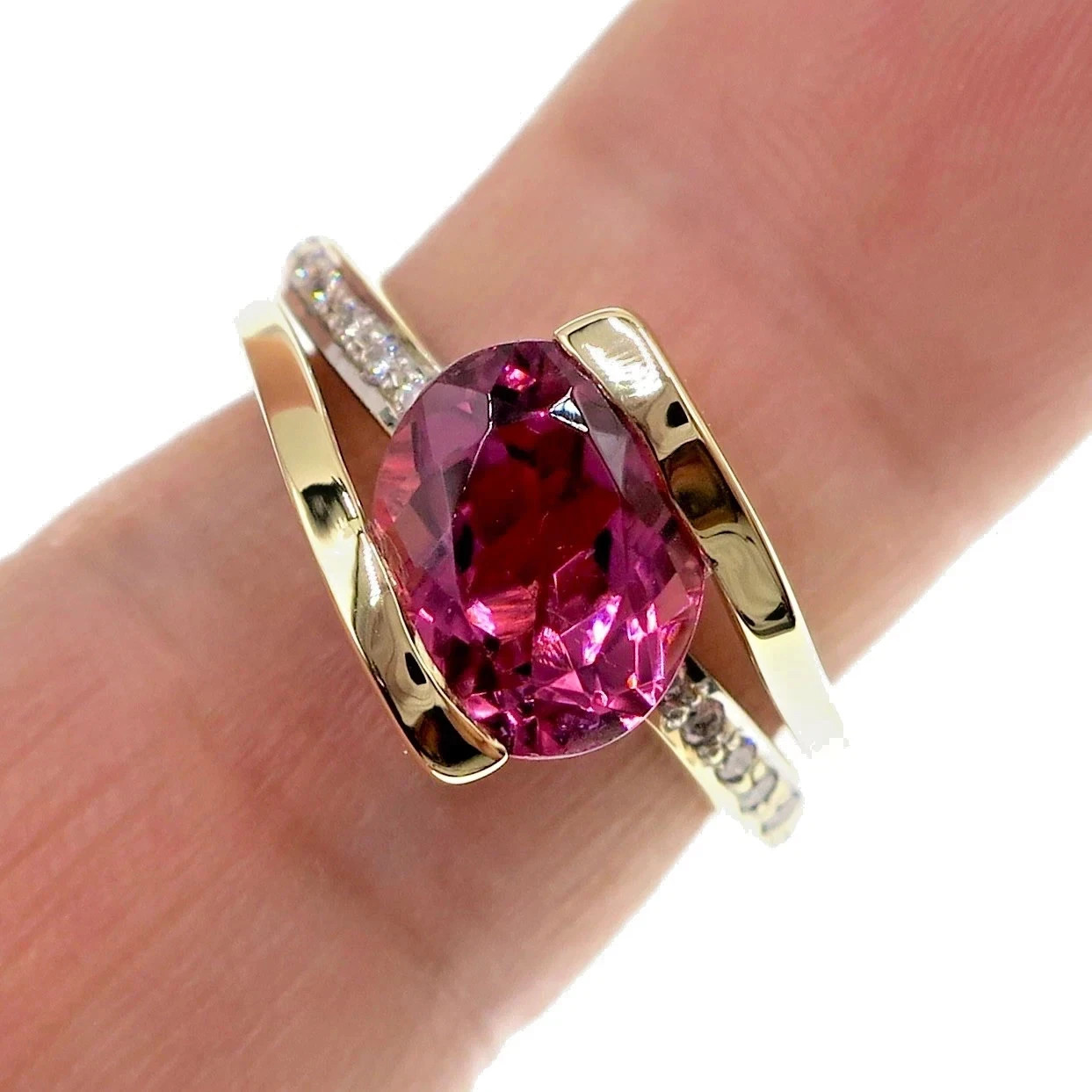 Fabulous 14k Solid Yellow Gold 2.50ct Natural Pink Tourmaline Diamond Ring Sz 7