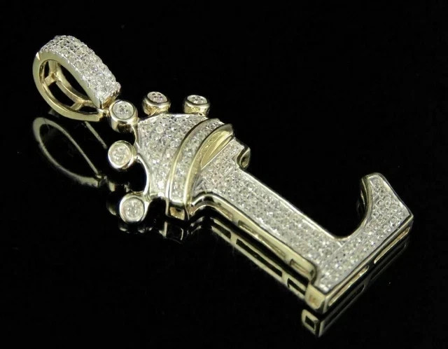“L” Initial Letter Pendant 2Ct Round Lab Created Diamond 14k TwoTone Gold Plated