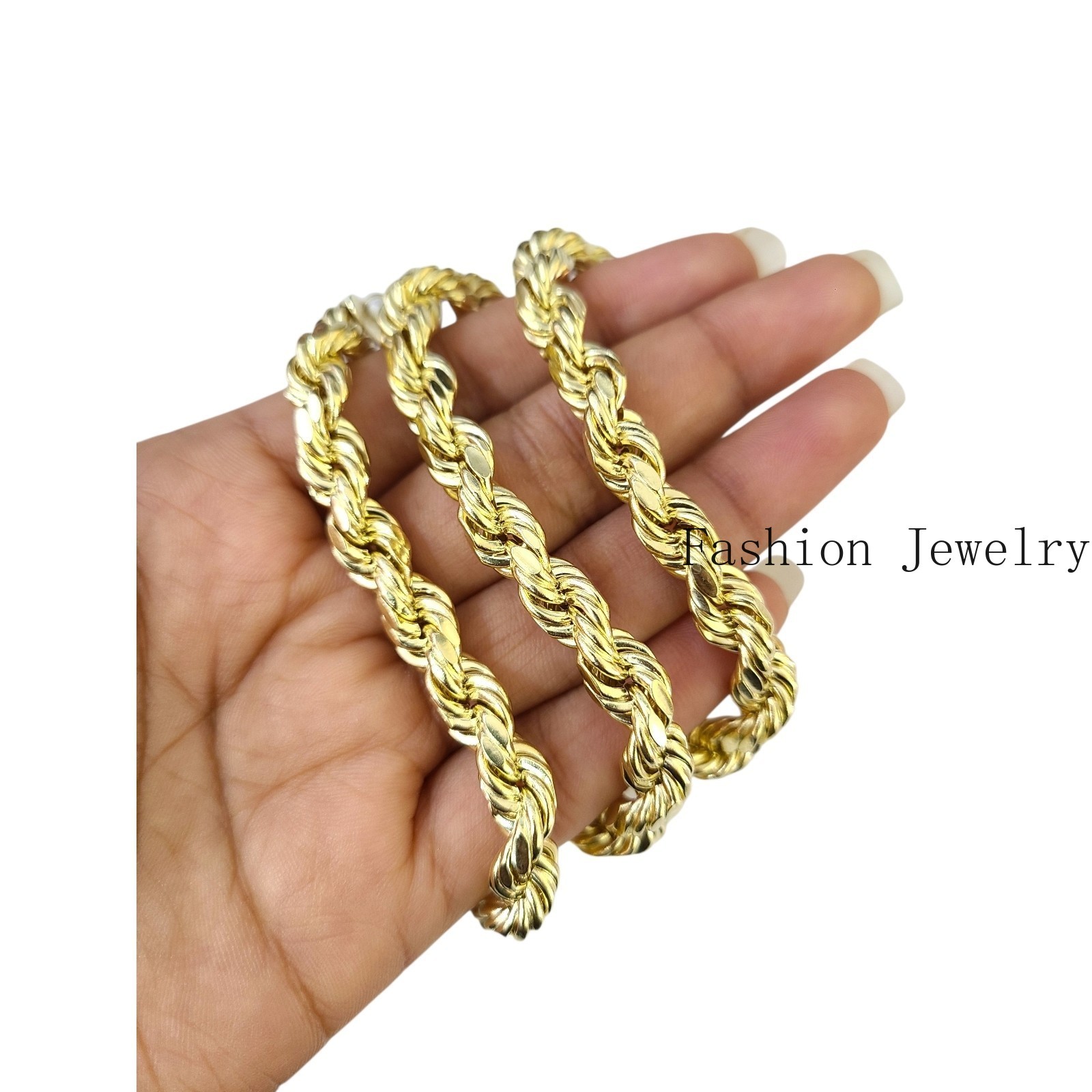 10K Yellow Gold Rope Chain Necklace 8mm 22 Inch REAL 10kt Diamond Cuts Men’s