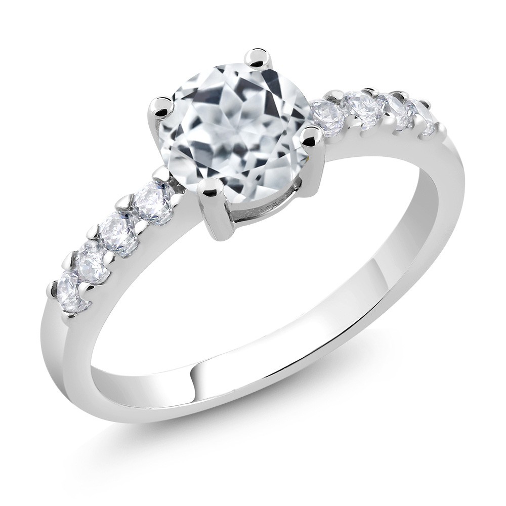 White Topaz Engagement Anniversary Promise Ring For Women (1.14 Cttw, Gemstone