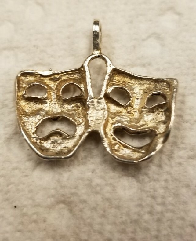 STERLING SILVER DRAMA COMEDY TRAGEDY MASKS PENDANT~ conjoined