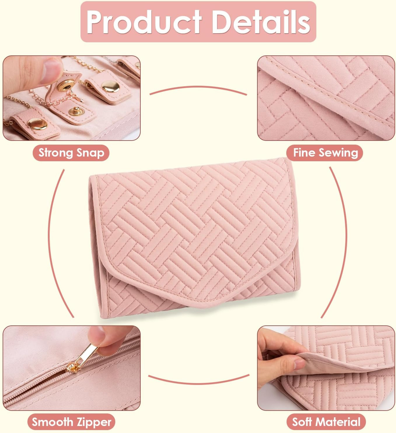 Travel Jewelry Organizer Bag Anti-Tangle Foldable Small Jewelry Roll Travel Case