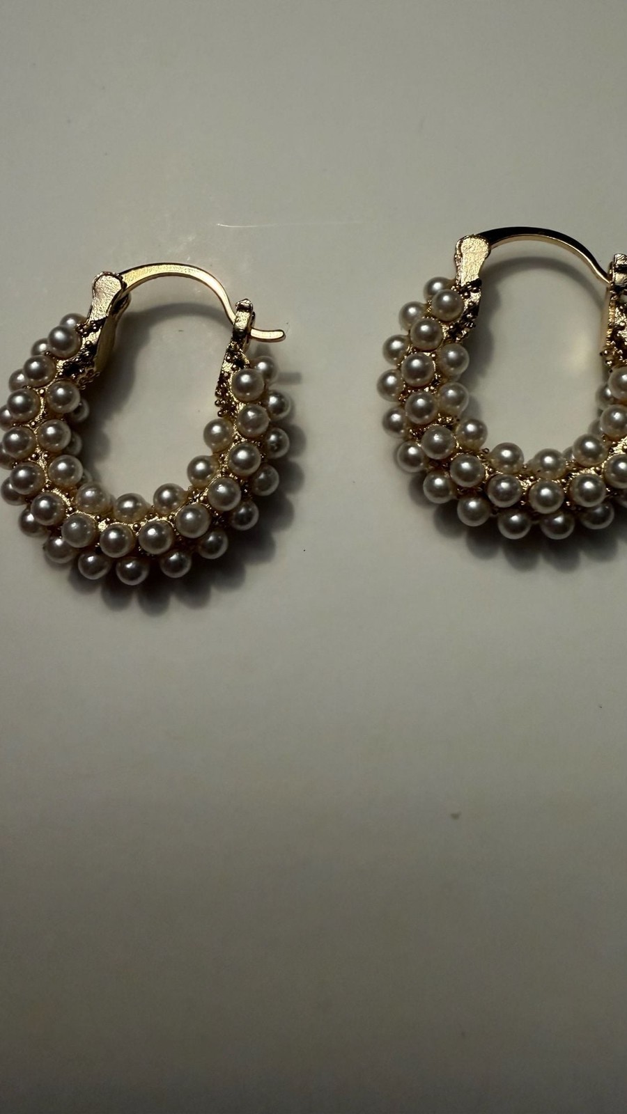 Gold Tone Faux Pearl Cluster Hoop Earrings Elegant Jewelry Gift