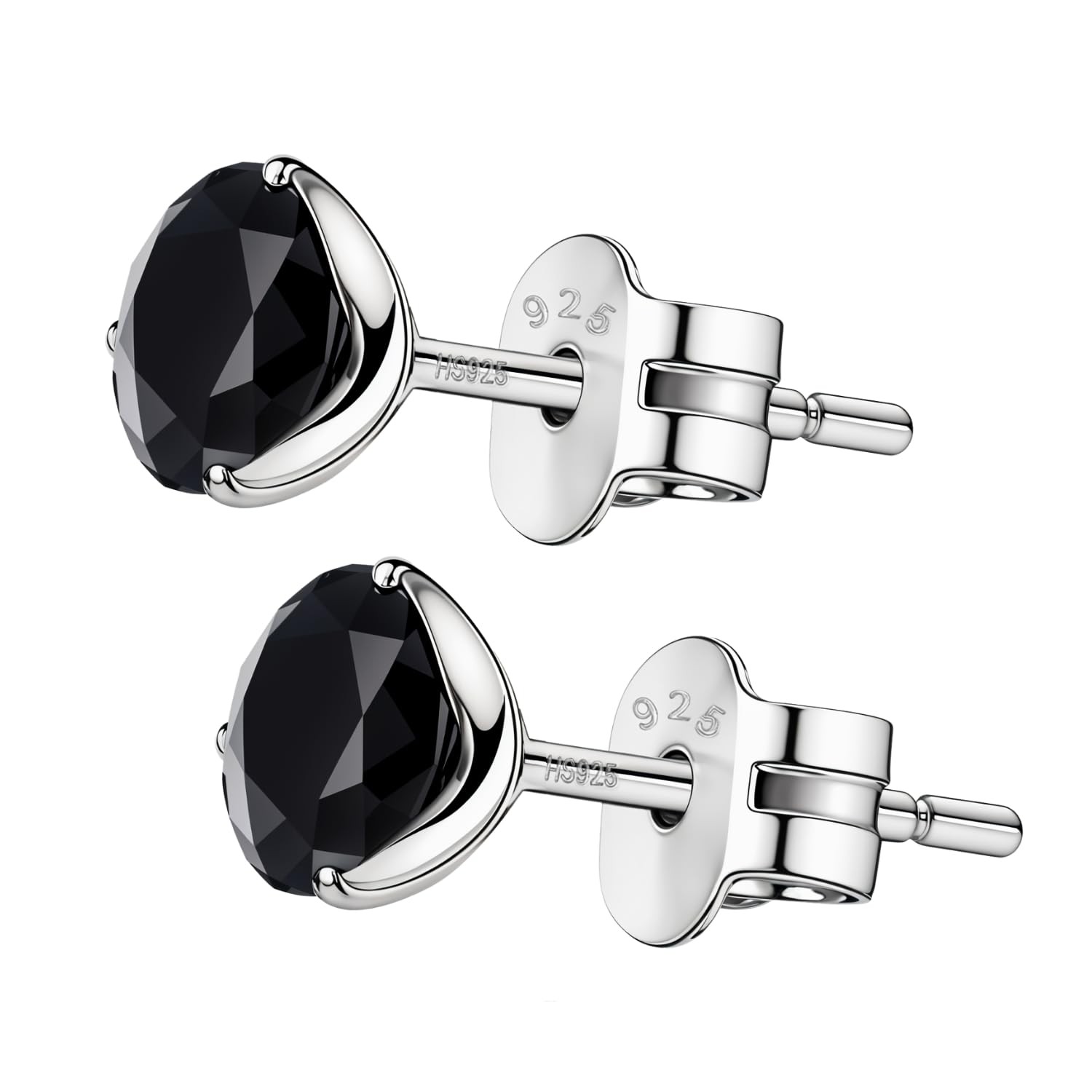925 Silver “Martini Style” Black Solitaire Stud Earrings 92.5 Sterling Silver