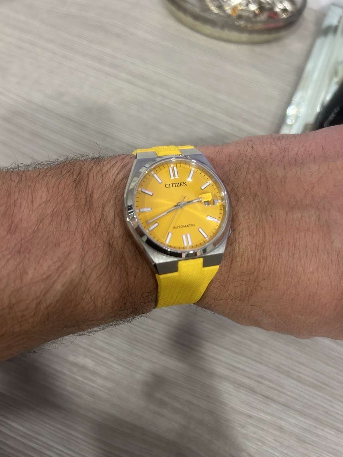 Citizen Men’s Tsuyosa Automatic Sunray Yellow Dial Watch – NJ0150-56Z + Strap