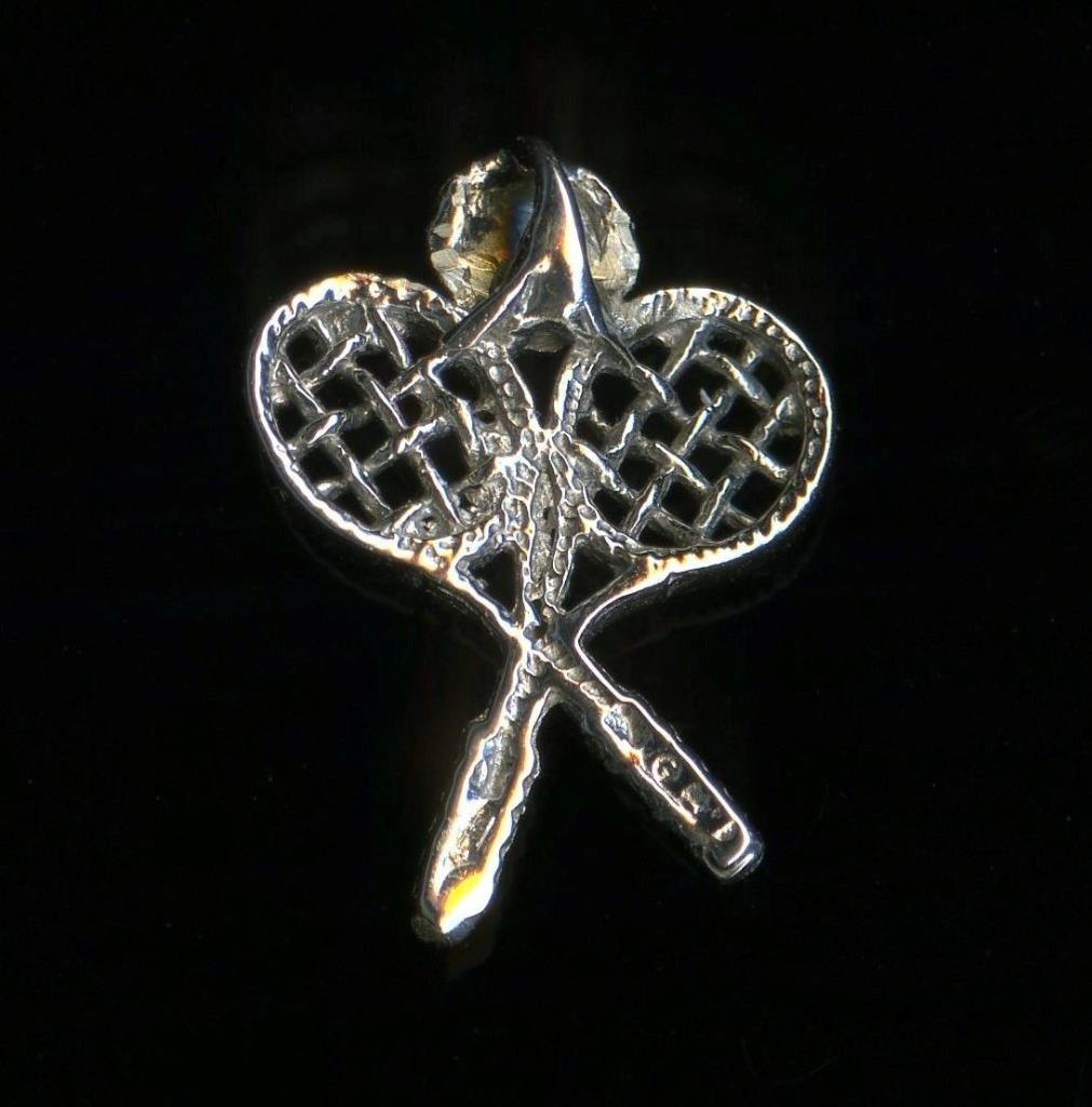 New 14K 1.15 Gram 17mm Solid White Gold Tennis Racquet Ball Pendant Charm (WC
