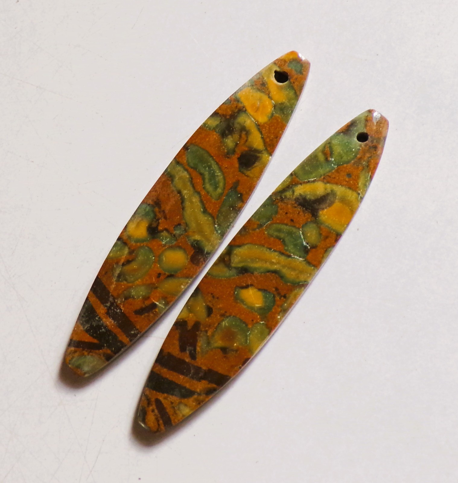 34.15 Cts Natural Fruit Jasper Drilled Cabochon Match Pair Gemstone 45X10MM 32