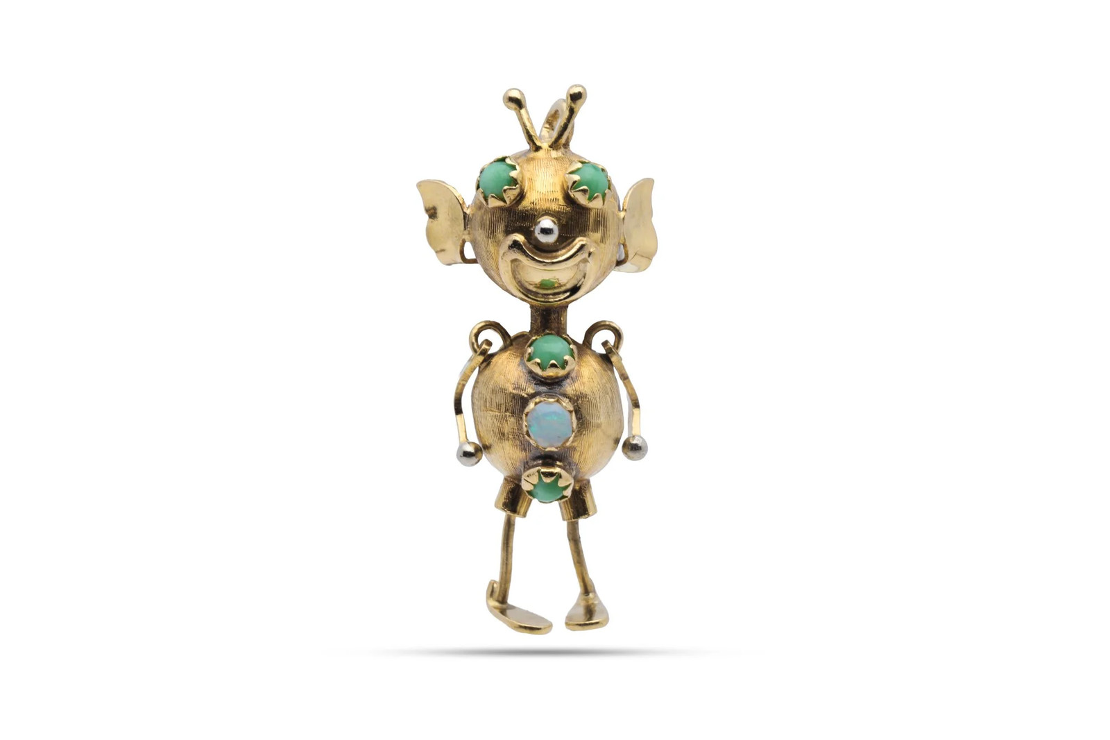 18k Yellow Gold Green Turquoise and Opal Kinetic Character Pendant (5.85g.)