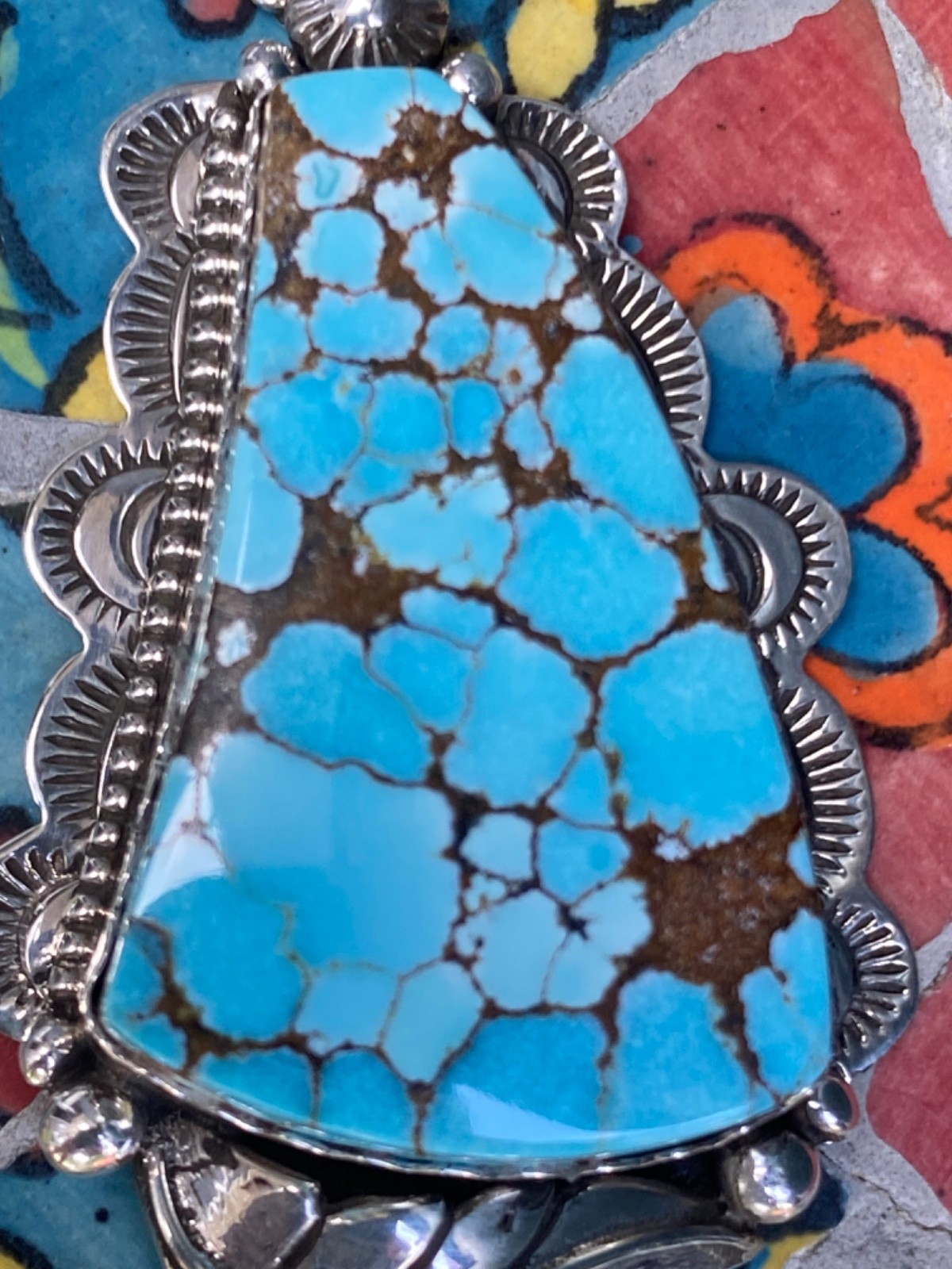 BRAND NEW Appaloosa Turquoise Stamped Floral Pendant 925 Silver