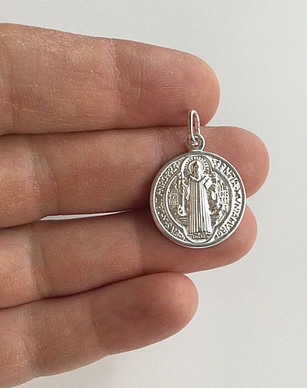 MEDALLA DE SAN BENITO PLATA 925/ITALIAN 925 SILVER SAINT BENEDICT PENDANT-20mm#1