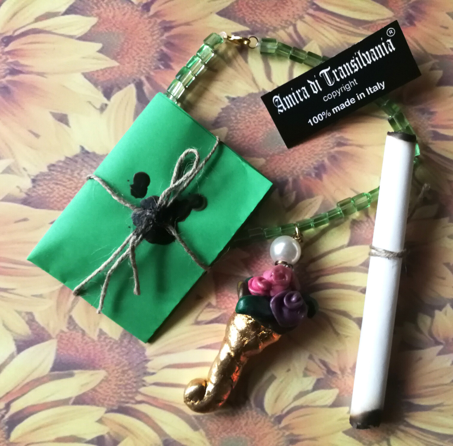lucky horn plenty talisman pendant necklace amulet cornucopia money vintage gift