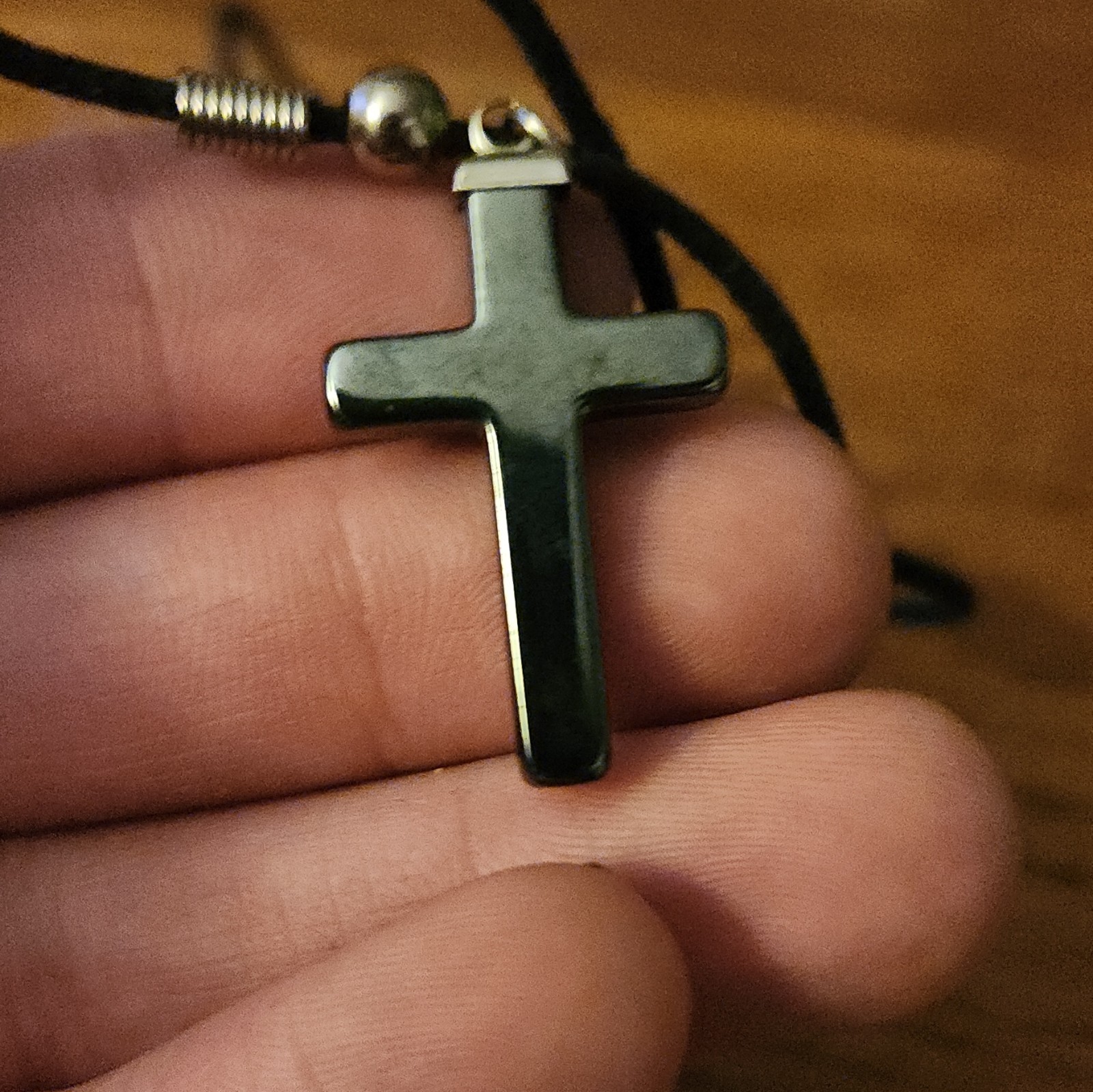 Black Cord Necklace Silver-Tone Cross Charm Pendant Religious Lobster Clasp