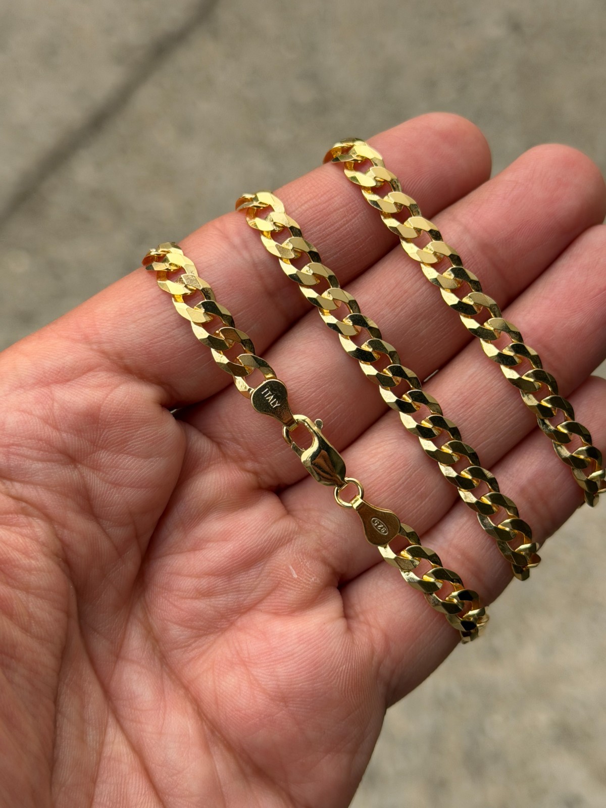 REAL Solid 925 Silver 14k Gold Plated Flat Cuban Link Chain Necklace 6.4mm