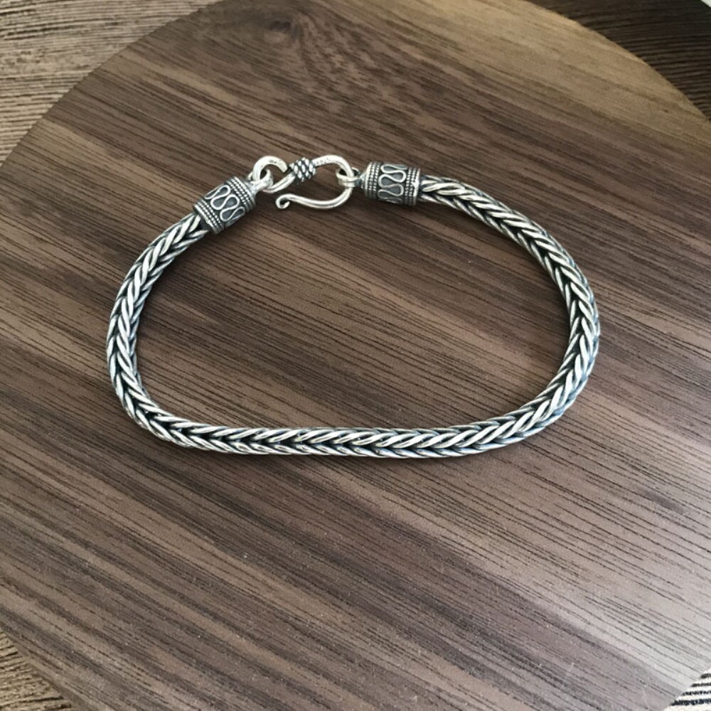 Solid 925 Sterling Silver 4mm Square Wheat Link Chain Men’s Bracelet 7.48-8.26″L