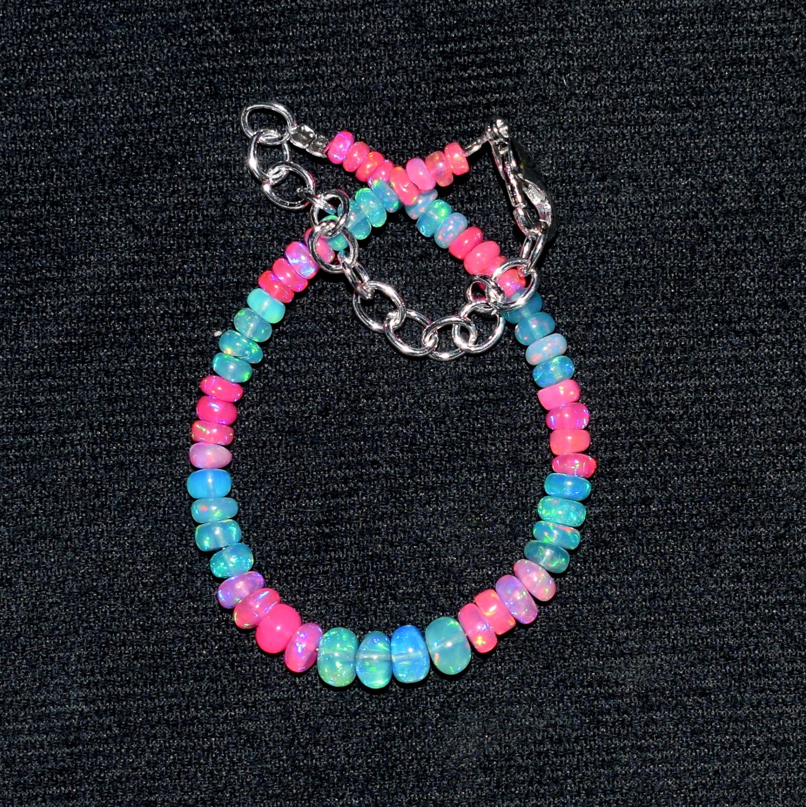 Solid 925 Sterling Silver Natural Ethiopian Opal Gemstone Beads 7″Bracelet N0266