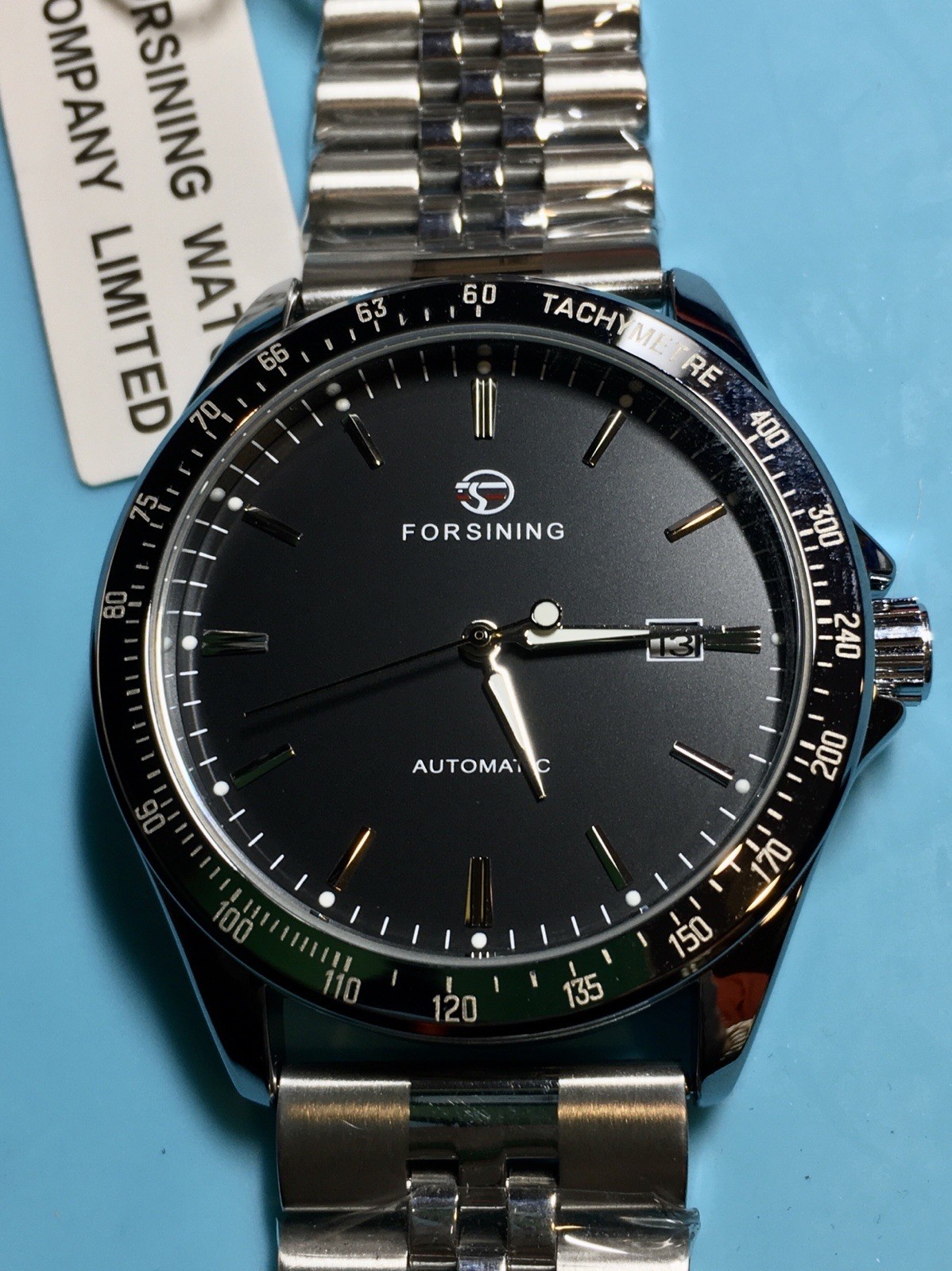 FORSINING 42MM AUTOMATIC BLACK MATTE DIAL TACHYMETRE BEZEL QUICK RELEASE BAND!