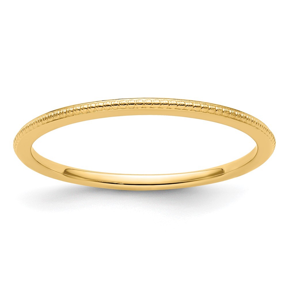10K Yellow Gold 1.2mm Beaded Stackable Band Ring Size 8 for Women