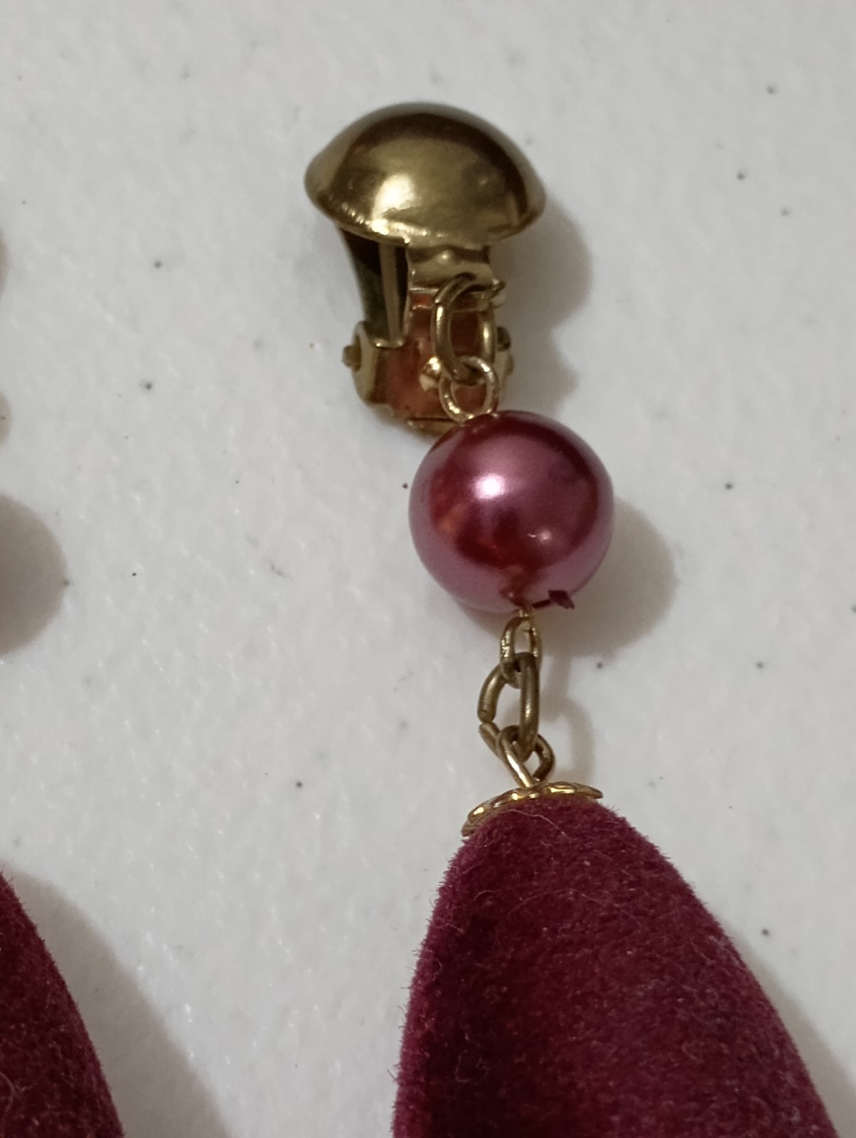 Long 1970s Velvet Purple Bead Brass Gold Tone Dangle ClipOn Earrings ~2.8 in
