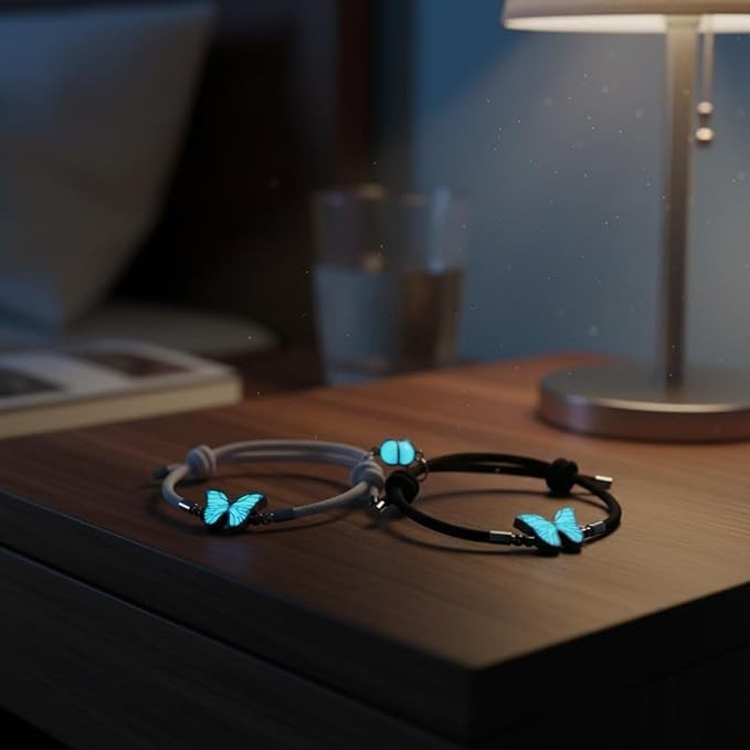 2pcs Couple Magnetic Blue Luminous ButterflyCharm Bracelet Glow In The Dark