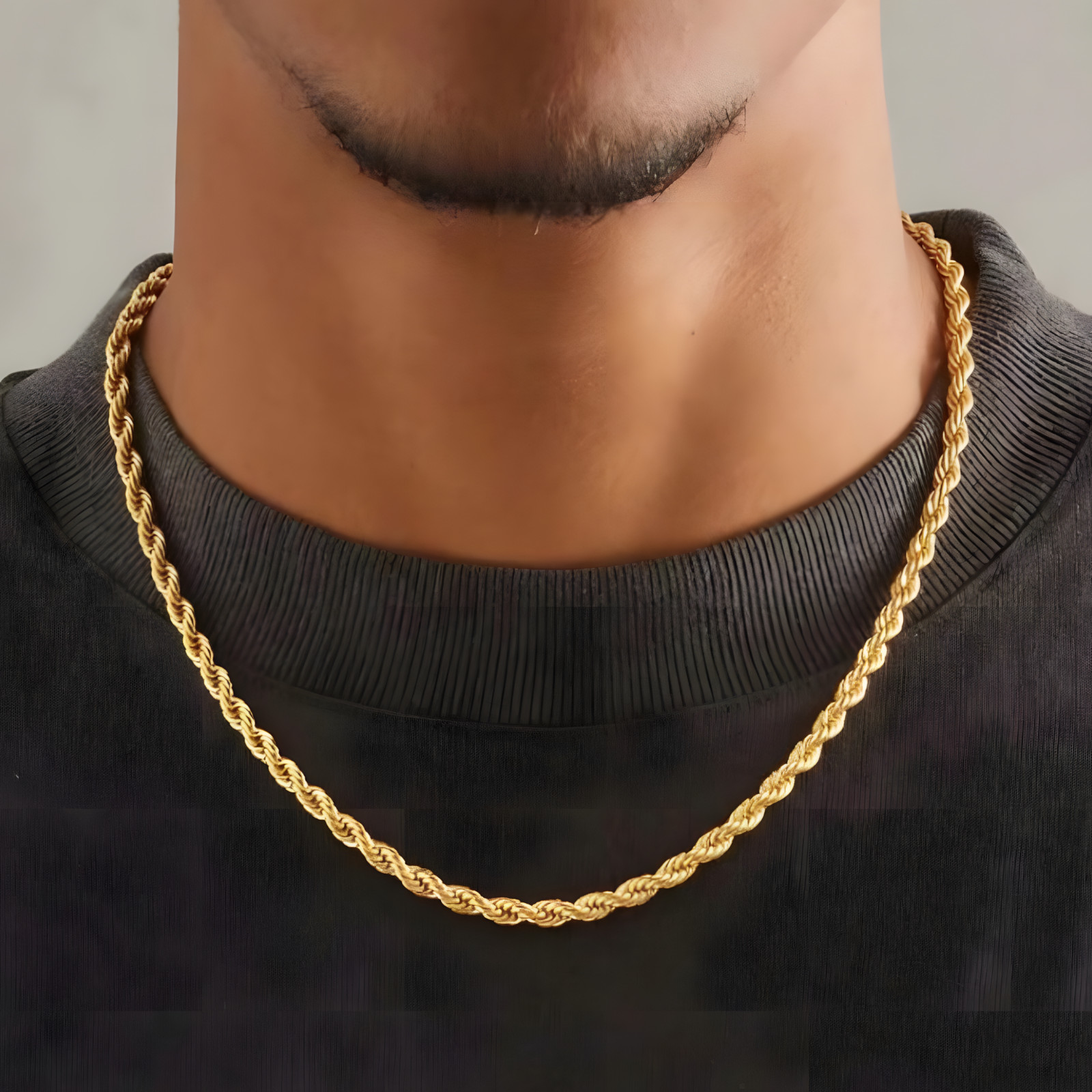 Rope Chain Necklace – Copper Base, Gold-Tone Plating, Twisted Rope Link 869