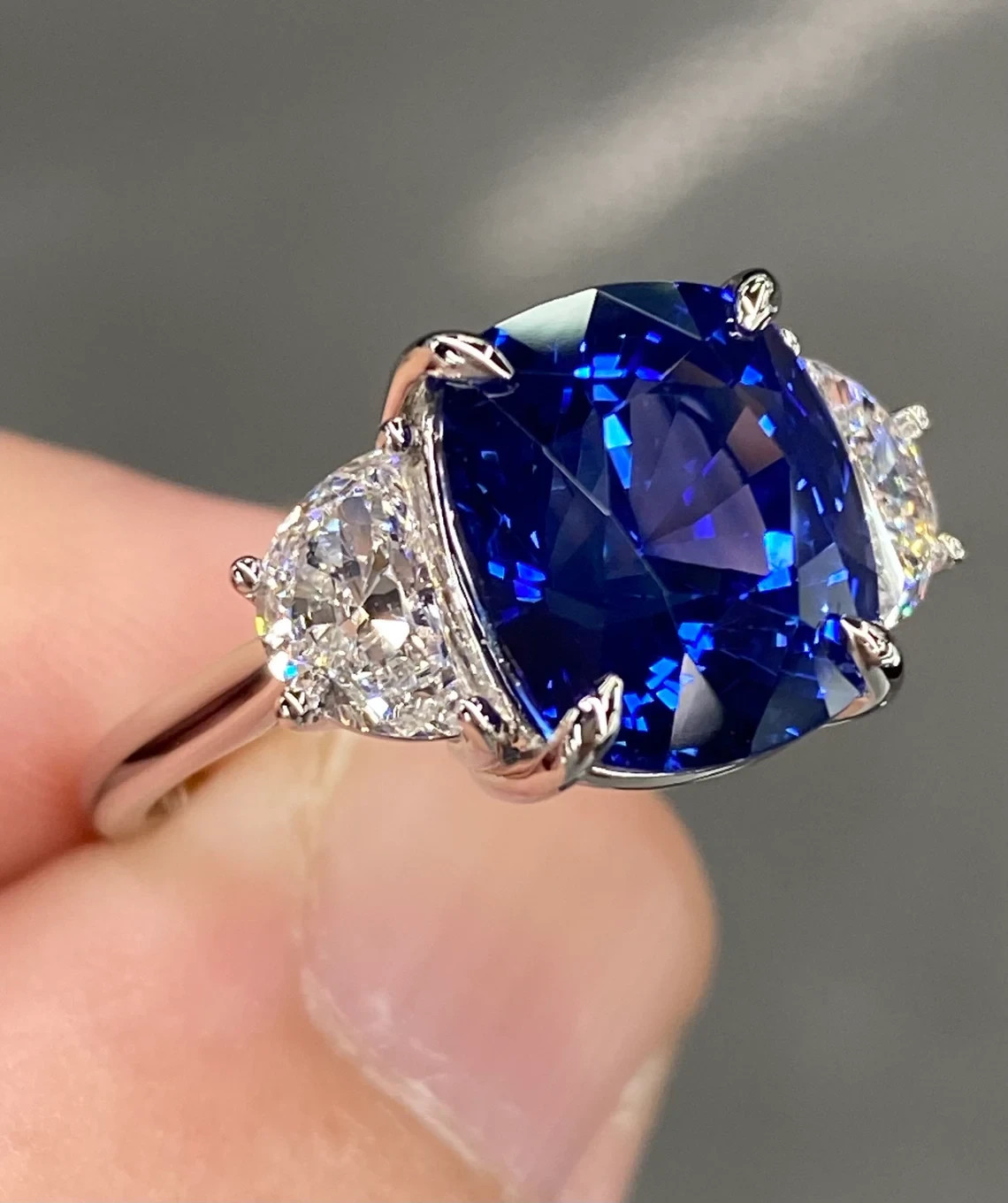 6.00 Ct Certified Cushion Shape Natural Blue Diamond Ring VVS1 White Gold Finish