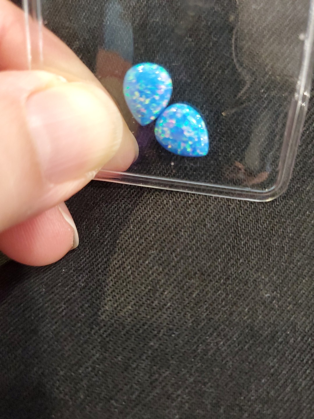 Two Set 0.38ct Loose Lab Created Pear Cut Blue Pink GreenTriplet Opal 5 x 4.5 mm
