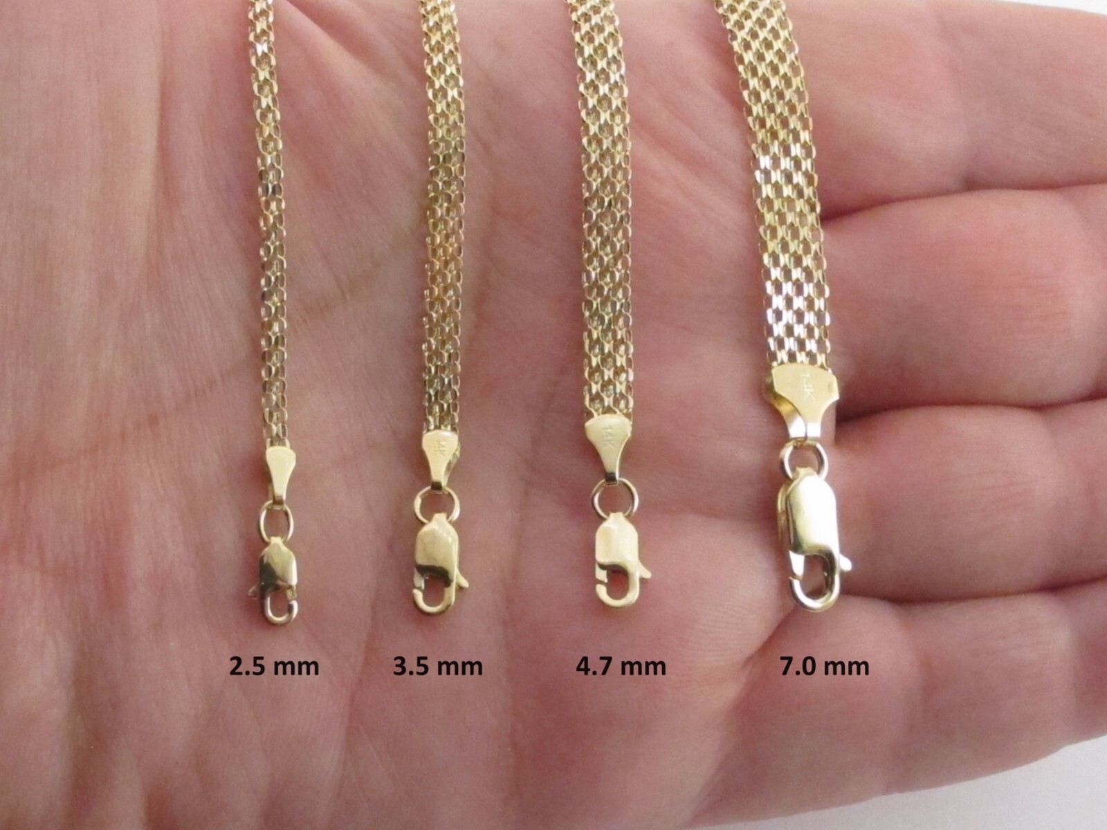 14k Solid Yellow Gold Bismark Chain Necklace 16″, 18″, 20″ – 2.5 mm – 7 mm