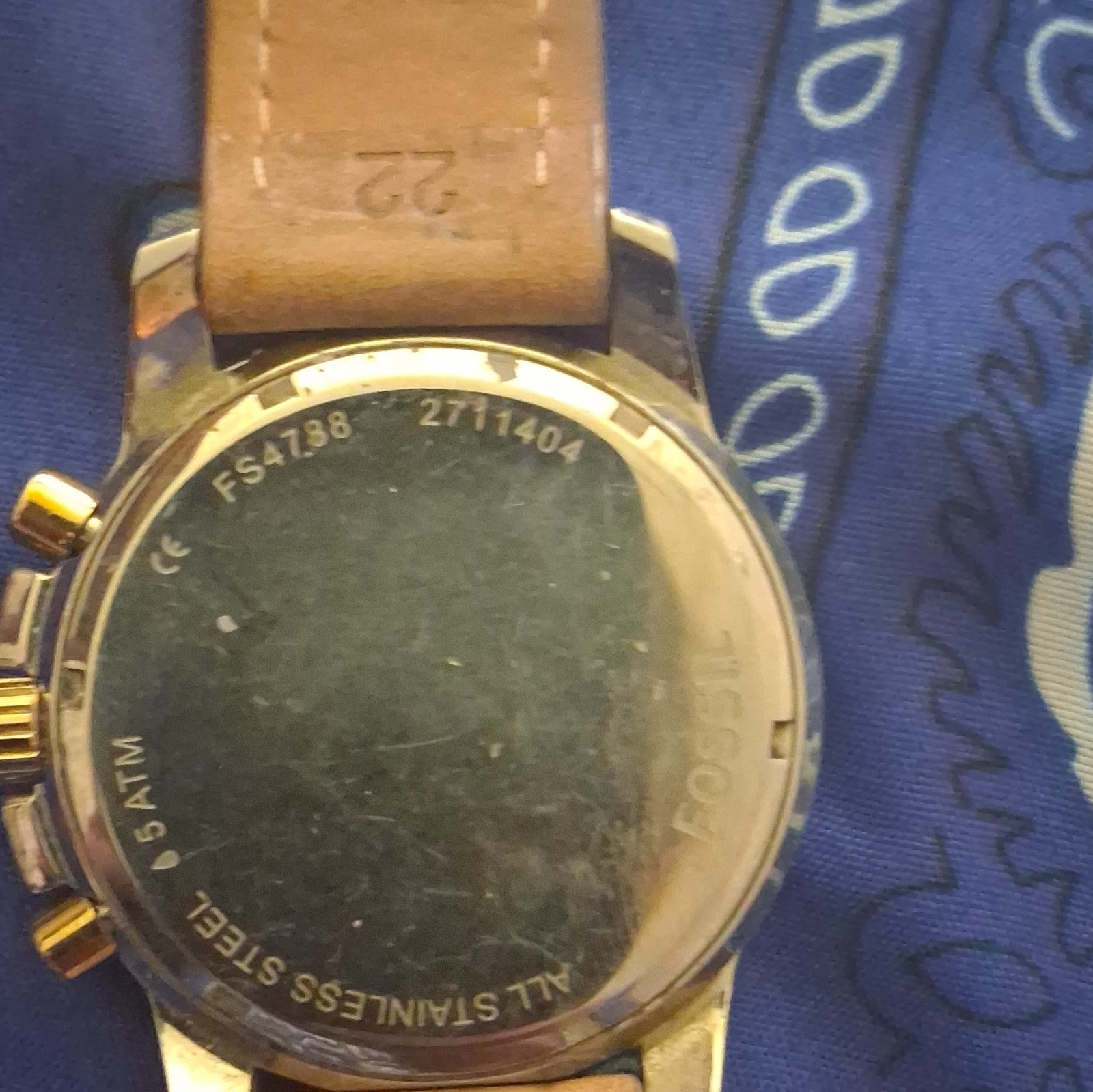 Fossil FS488 Chronograph Date White Dial Brown Leather Strap 50m Quartz