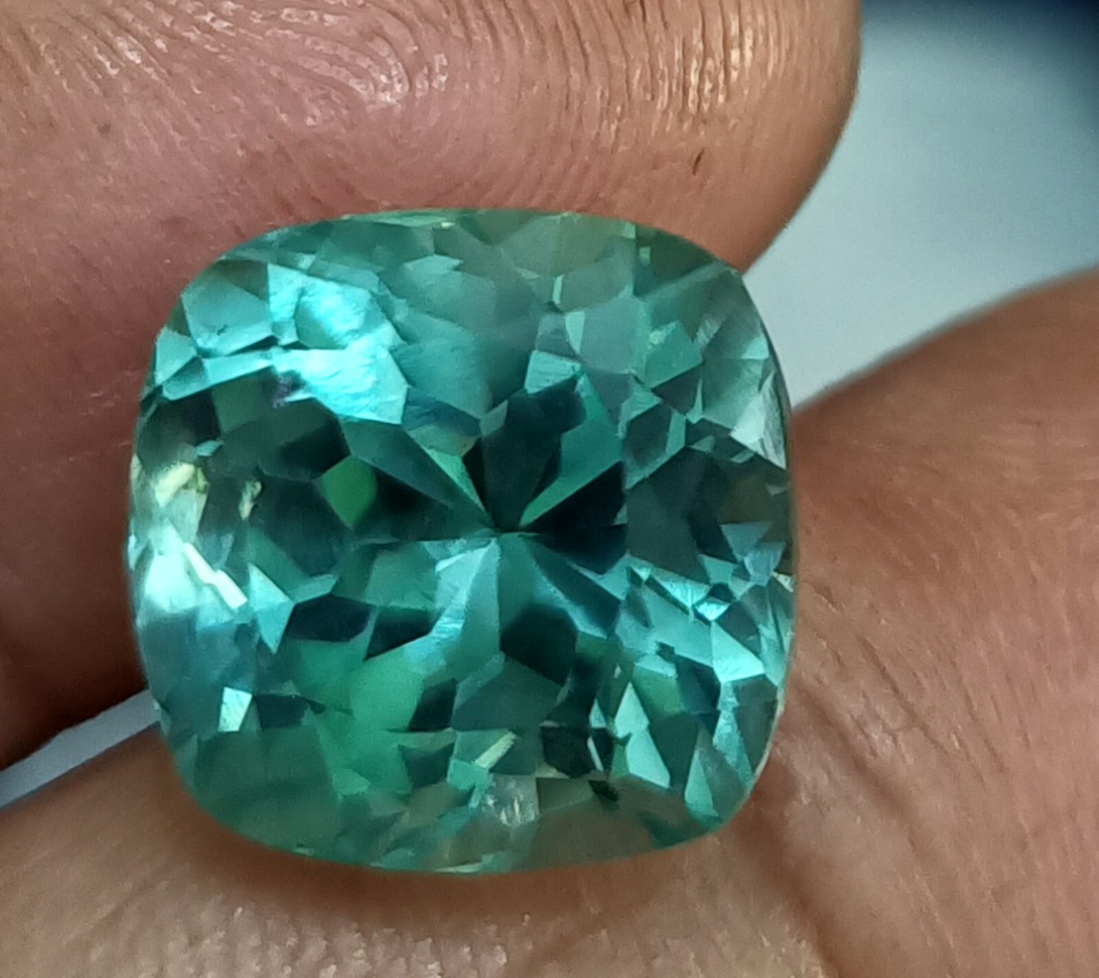 Flawless Natural Ceylon Blue-Green Sapphire Cushion Cut Loose GEMSTONE 11.70 Ct
