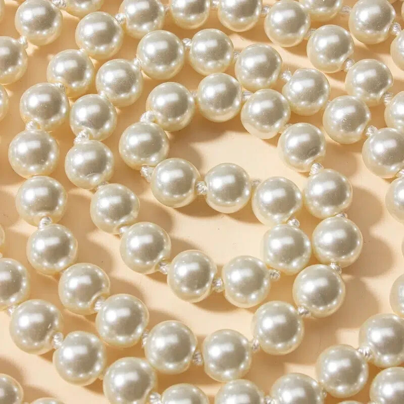 Premium Long White Faux Pearls Beaded Necklace length in 150 cm (59 inch)