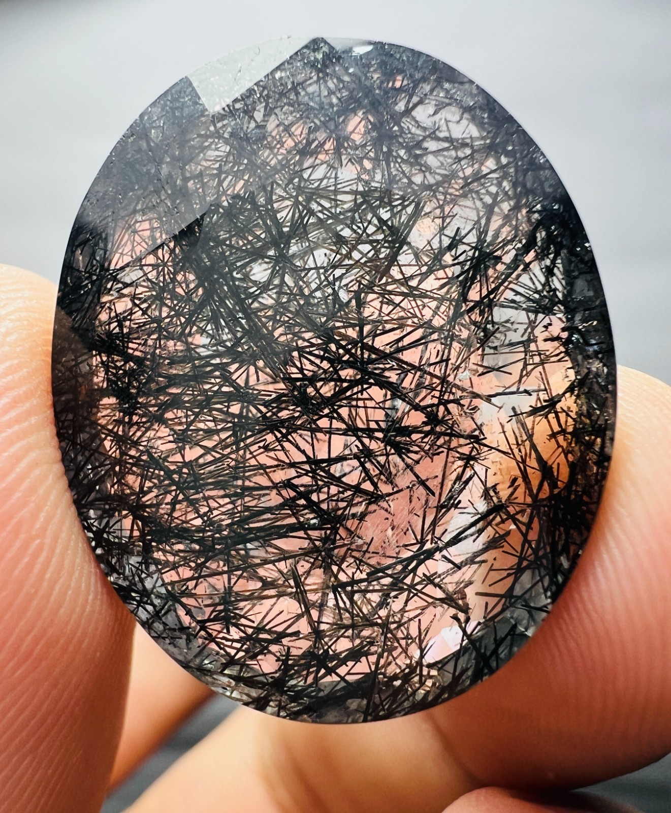 Rare! Rutilated Quartz Oval Cut from Pakistan 37 Carat Black Needle Inclusions
